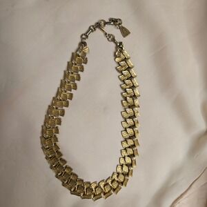 Vintage Corocraft Gold‎ Tone Textured Chevron Link Choker Necklace 17.5 Inch